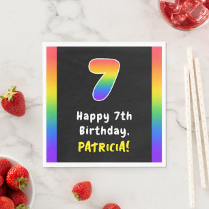 7th Birthday: Rainbow Spectrum # 7, Custom Name Napkin