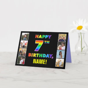 7th Birthday: Rainbow Text, Custom Photos & Name Card