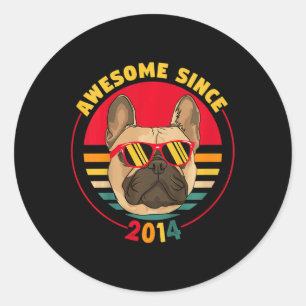 7th Birthday Retro French Bulldog Awesome Since 20 Classic Round Sticker