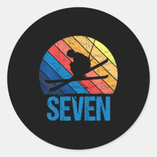 7th birthday retro ski skiing 7 year old boys girl classic round sticker