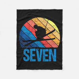 7th birthday retro ski skiing 7 year old boys girl fleece blanket