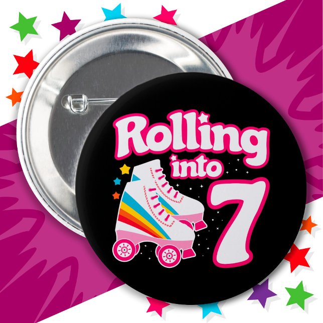 7th Birthday Roller Skating 7 Years Old Skate 6 Cm Round Badge (Creator Uploaded)
