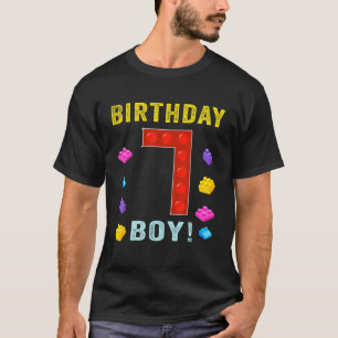 7Th Birthday Seven 7 Years Old Block Building Boys T-Shirt