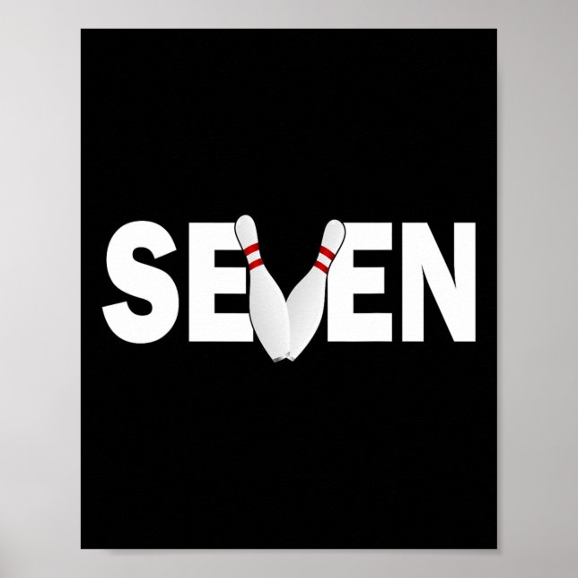 7th Birthday Seven 7 Years Old Bowling Party Birth Poster (Front)