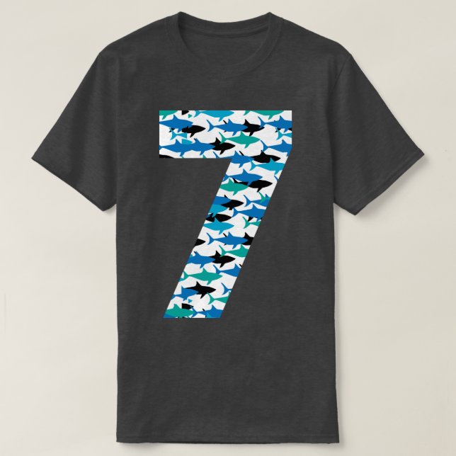 7th Birthday Shark Pattern Seven Year Old Gift  T-Shirt (Design Front)