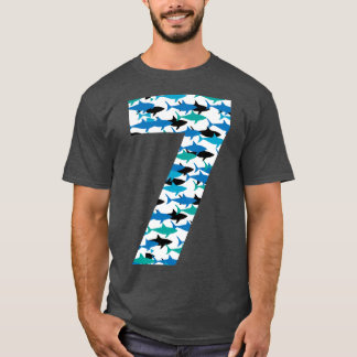 7th Birthday Shark Pattern Seven Year Old Gift  T-Shirt
