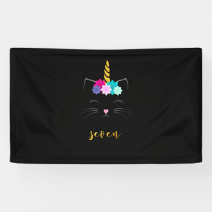 7th Birthday Shirt Cat Unicorn Girls Birthday T-Sh Banner