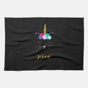 7th Birthday Shirt Cat Unicorn Girls Birthday T-Sh Tea Towel