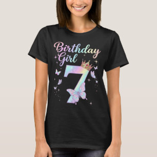 7th Birthday Shirt Girl Seven 7 Year Old Butterfly