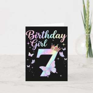 7th Birthday Shirt Girl Seven 7 Year Old Butterfly Card