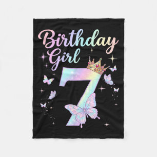 7th Birthday Shirt Girl Seven 7 Year Old Butterfly Fleece Blanket