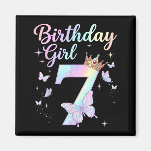 7th Birthday Shirt Girl Seven 7 Year Old Butterfly Magnet