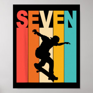 7th Birthday Skateboarding 7 Year Old Skater Party Poster