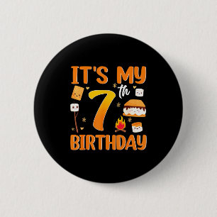 7th birthday s'more theme 7 year old party 6 cm round badge