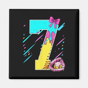7th Birthday Softll Ice Cream Drip Bow 7 Years Kid Magnet