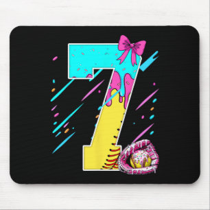 7th Birthday Softll Ice Cream Drip Bow 7 Years Kid Mouse Pad