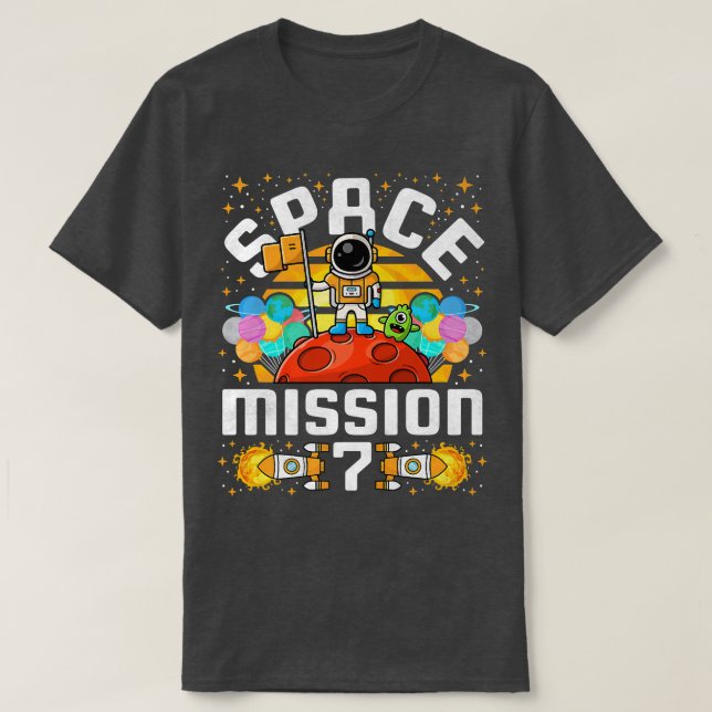 7th Birthday Space Mission 7 Years Old Astronaut  T-Shirt (Design Front)