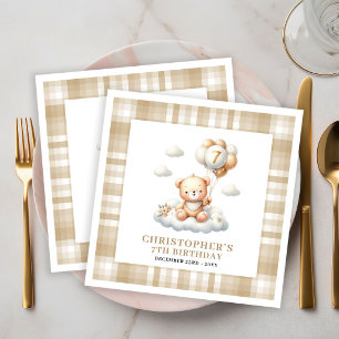 7th Birthday Teddy Bear Gold Ivory Napkin Set