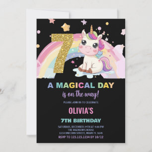 7th Birthday Unicorn Birthday Invitations