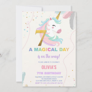 7th Birthday Unicorn Birthday Invitations