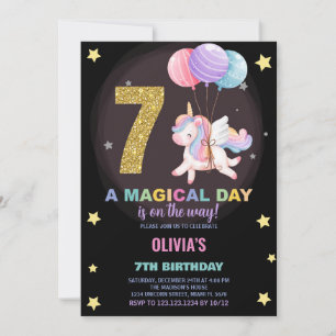 7th Birthday Unicorn Birthday Invitations