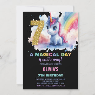 7th Birthday Unicorn Birthday Invitations