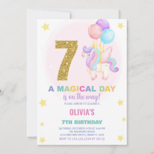 7th Birthday Unicorn Birthday Invitations