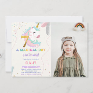 7th Birthday Unicorn Birthday Invitations photo