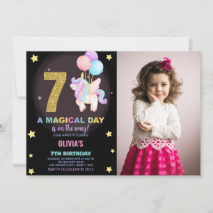 7th Birthday Unicorn Birthday Invitations photo