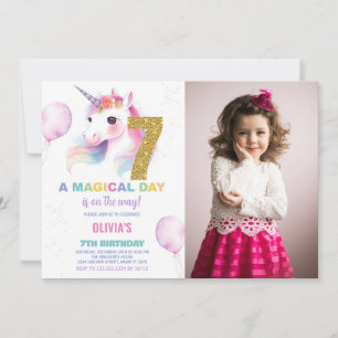 7th Birthday Unicorn Birthday Invitations photo