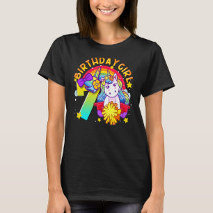 7th Birthday Unicorn Cheerleader Girl Rainbow Chee T-Shirt