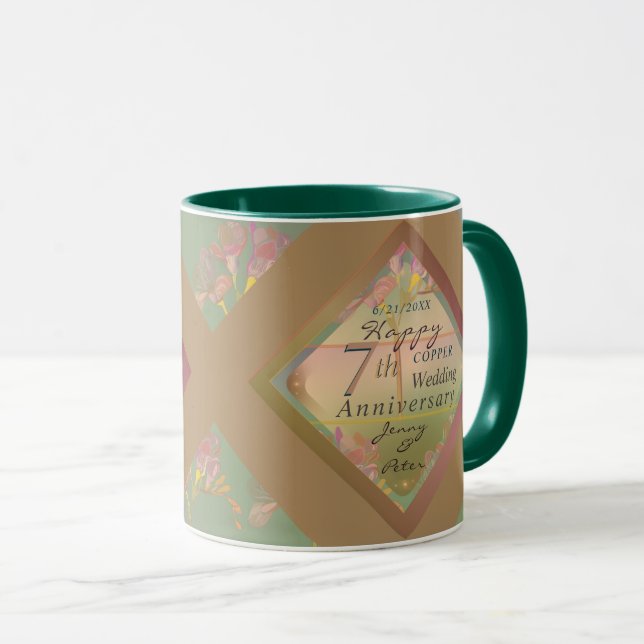 7th Copper Fresia Anniversary Mug (Front Right)