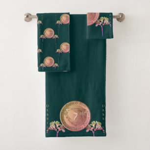 7th Copper Fresia Wedding Anniversary  Bath Towel Set