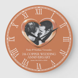 7th Copper wedding anniversary custom photo heart Large Clock
