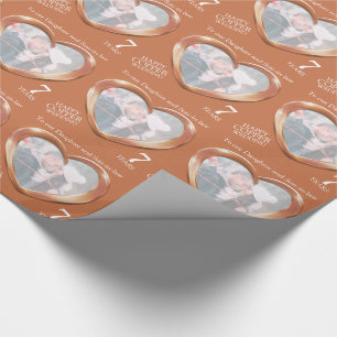7th copper wedding anniversary heart photo wrap wrapping paper