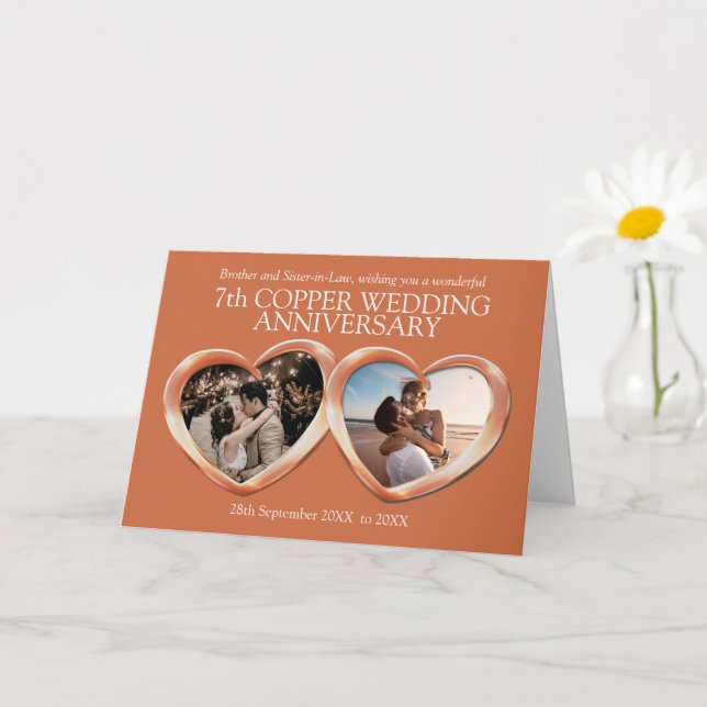 7th Copper wedding anniversary past present photo Card (Small Plant)