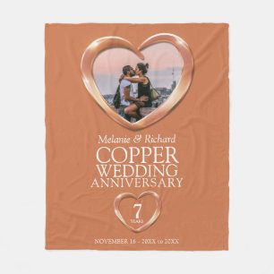 7th copper wedding anniversary photo heart  fleece blanket
