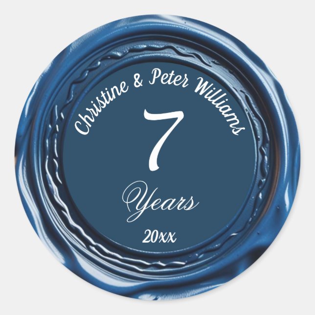 7th Copper Wedding Blue Wax Seal Sticker (Front)