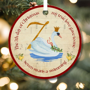 7th Day of Christmas Seven Swans A-Swimming Metal Tree Decoration