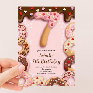 7th Doughnut Birthday Girls Invitation