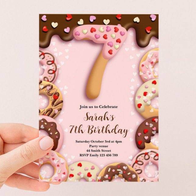 7th Doughnut Birthday Girls Invitation (Creator Uploaded)