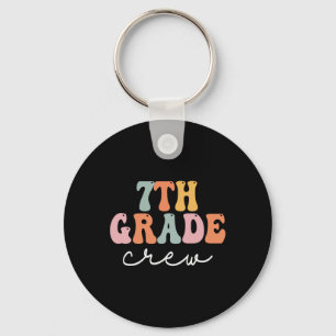 7th Grade Crew Retro Groovy Women Happy First Day Key Ring