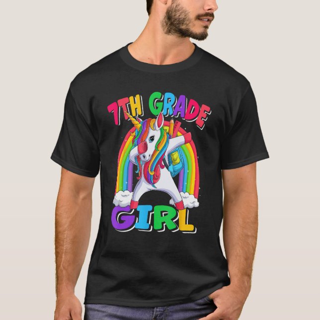 7th Grade Girl Dabbing Unicorn Back to School Kids T-Shirt (Front)