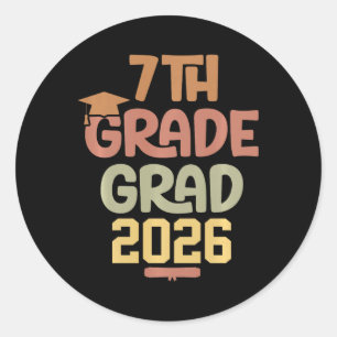 7th Grade Grad Cl Of 2026 Graduation Bold Cosy Col Classic Round Sticker