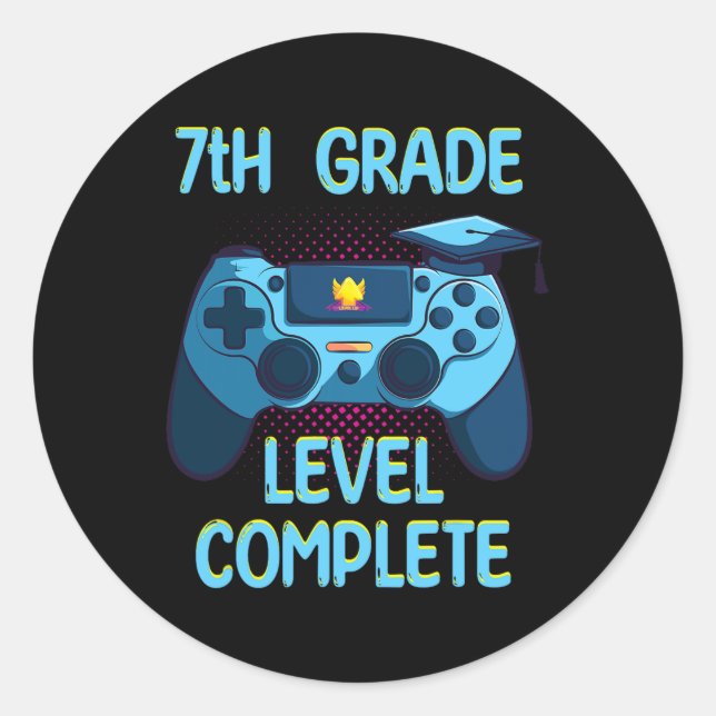 7th Grade Level Complete Last Day Of School Funny  Classic Round Sticker (Front)