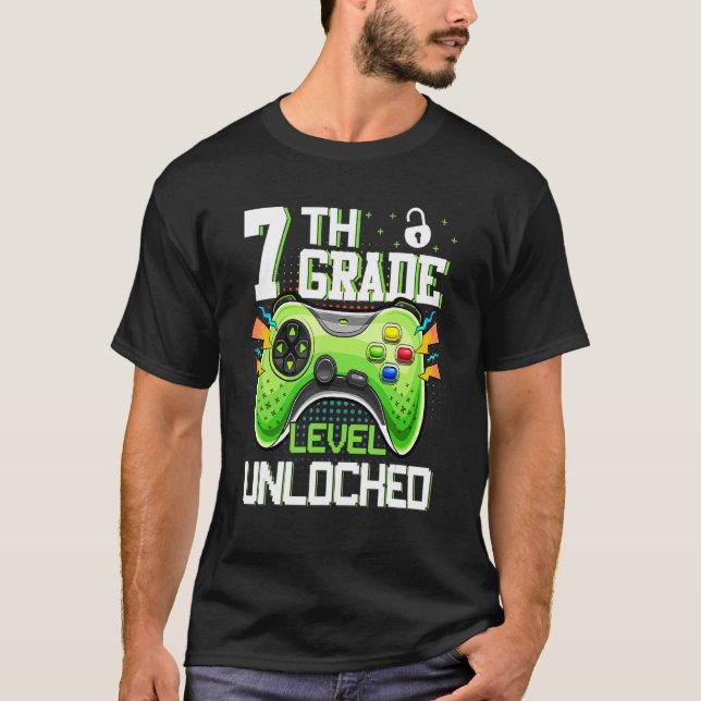 7th Grade Level Unlocked Gamer Video Games Back To T-Shirt (Front)