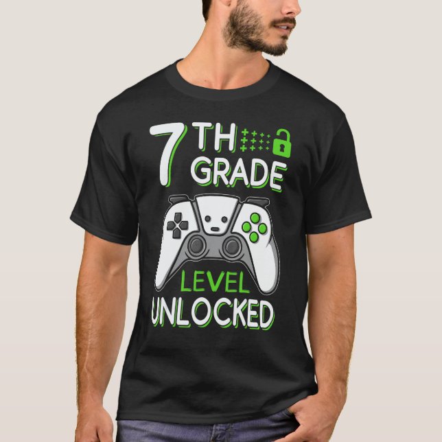7th Grade Level Unlocked VideoGame Gamer Back to S T-Shirt (Front)