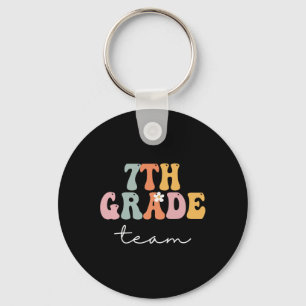 7th Grade Team Retro Groovy Women Happy First Day Key Ring