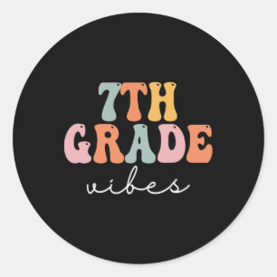7th Grade Vibes Retro Groovy Women Happy First Day Classic Round Sticker