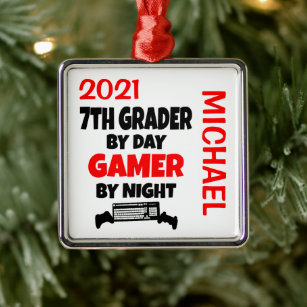7th Grader Loves Playing Video Games CUSTOM Metal Ornament
